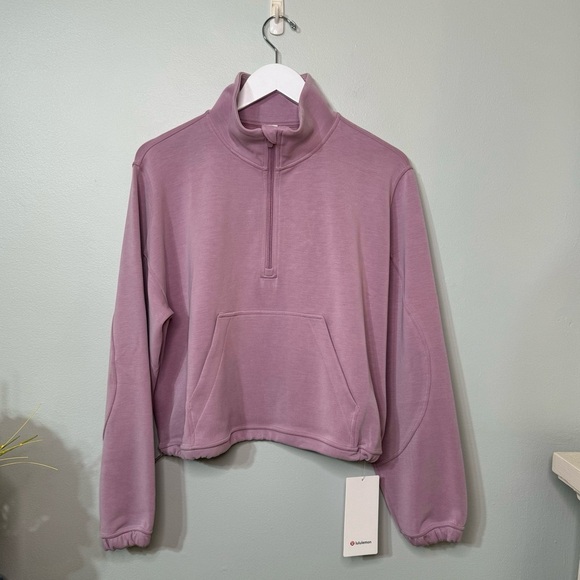 Lululemon Brushed Softstreme Half Zip Hoodie Pullover Rose Blush Size 12 NWT - Picture 11 of 16